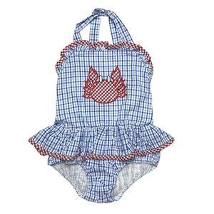 NWT Classic Whimsy Gingham Seersucker Crab Swimsuit  Blue 7